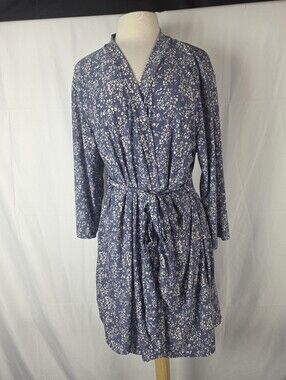 Marilyn Monroe Floral Robe XL Blue Cream Soft Belted Loungewear Coquette Spa